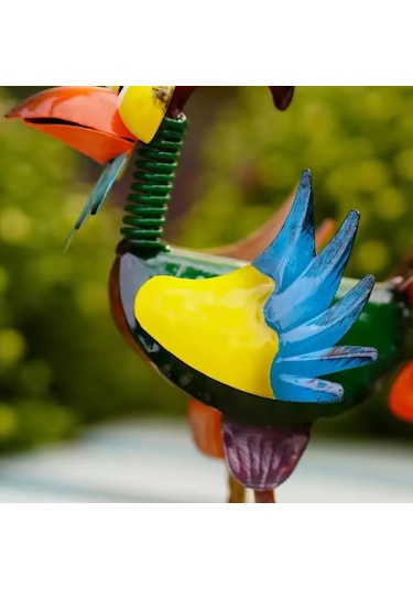 Tenfowee Yeşil Metal Demir Çelik Canlı Horoz Figürü, Bahçe Çimenliği Ve Ev Dekorasyonu Sanat Eseri, 21x17x8 Cm