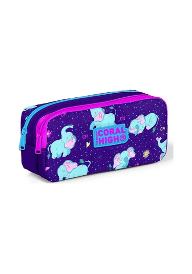 Coral High İki Bölmeli Kız Çocuk Mor Fil Kalem Çantası Kalemlik