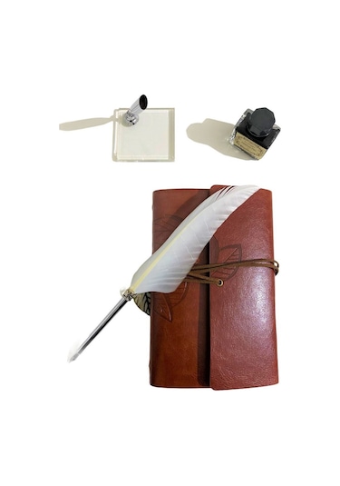 Kişiye Özel Kutulu Divit Kalem Ve Deri Kaplı Anı Defteri Beyaz