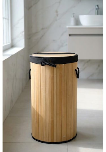 Digithome Yuvarlak Bambu Çamaşır Sepeti Naturel Cl-6001-08 C1-1-121 Diğer