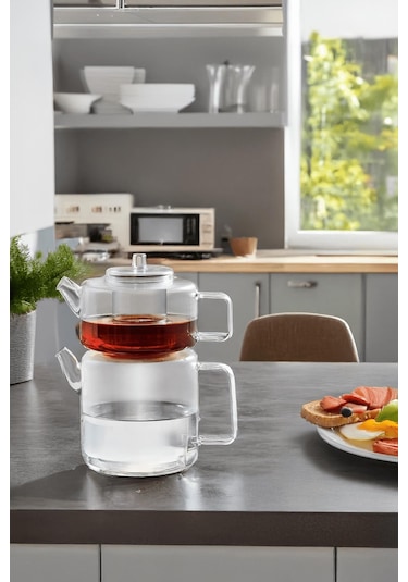Tobby Borosilikat Şeffaf Cam Çaydanlık 1.1l+1.75l