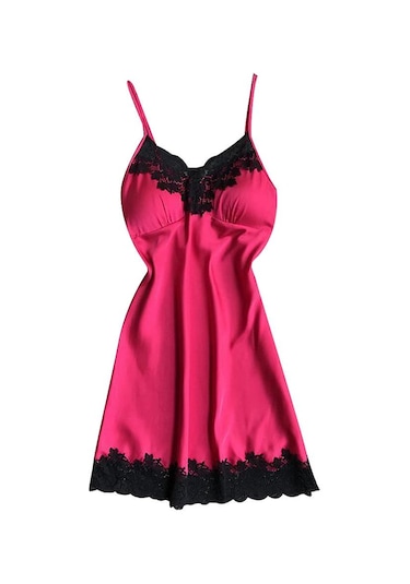 Saten Pijamalar Kadın Bayan Kıyafeti Gecelik Seksi İç Çamaşırı Göğüs Pedleri İle Gümüş