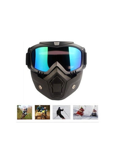Trendooze Yüz Maske Motosiklet Kaskı, Renkli Lensli Koruyucu Gözlük