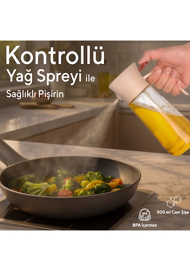 Kumtel 500 Ml Çok Amaçlı Cam Sprey Yağdanlık Hspr-02 Bej