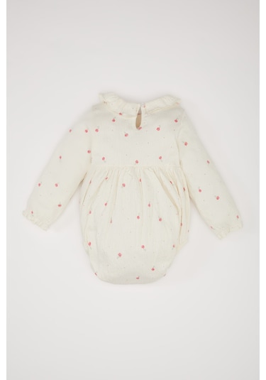 DeFacto Kız Bebek Yenidoğan Floral Uzun Kollu Çıtçıtlı Body D9092A525SPER233 Ekru