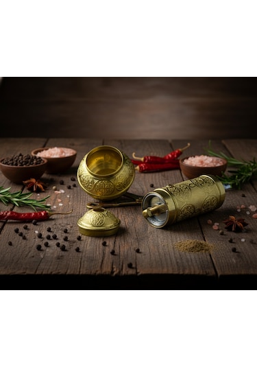 Ludıa Zamak Metal Altın Renk 3 Lü Set Karabiber,kahve,çörek Otu El Değirmeni Öğütücü Grinder Altın