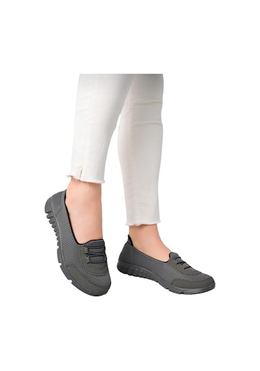 Kadın Fileli Yazlık Spor Babet Koyu Gri
