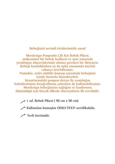 Mordesign Kenar Ponponlu Bebek Pikesi %100 Pamuk Kumaş Animal Serisi