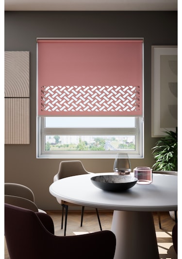 Lazer Kesim Mat Stor Perde, Lazer Kesimli Klasik Serisi, C-7006 Gül Kurusu Renk Gül Kurusu