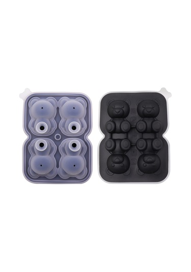 4'lü Ayıcıklı Silikon Buz Kalıbı Ev & Kafe İçin Siyah