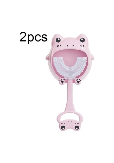 Flybuy S8 2'li Çocuk Silikon Diş Fırçası - Sevimli Kurbağa Modeli, 2-12 Yaş Pembe
