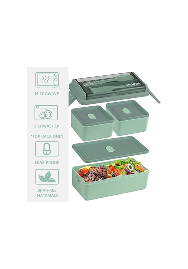 Xurunkeji Yetişkinler Ve Çocuklar İçin Bento Öğle Yemeği Kutusu, Sızdırmaz Yemek Hazırlama Porsiyon Kontrol Kutuları, Bölmeli İnce Kap Stili Yeşil