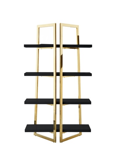 Nysa Gold Metal Siyah Kitaplık & Raf