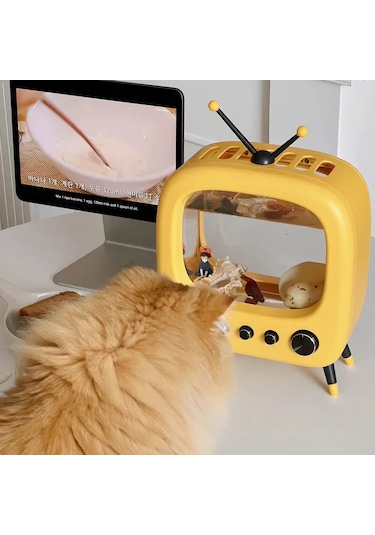 Monozone Tv Şekilli Işıklı Mini Akvaryum Beta Balık Tankı Vintage