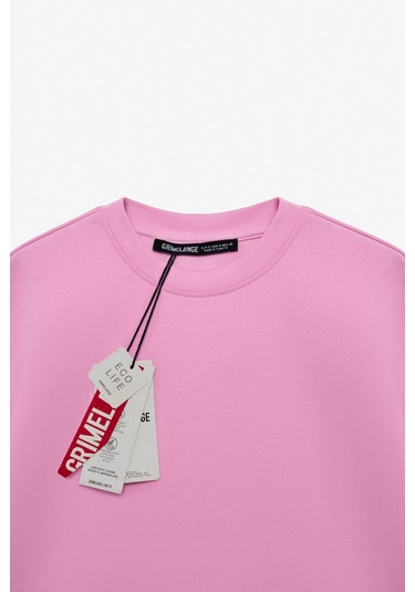VELA Kadın Esnek Kumaşlı Bisiklet Yaka Oversize Fit Pembe T-Shirt