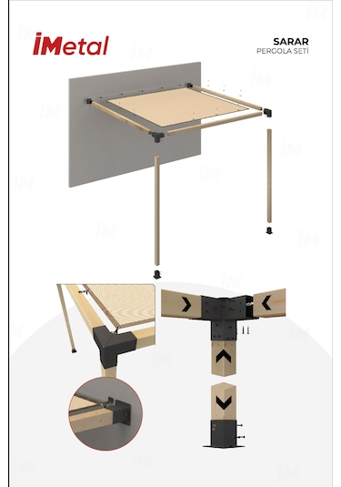 Sarar Duvardan Tek Bölümlü Pergola Seti Ahşaplar Ve Tente Dahil