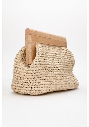 Dericlub Kadın Handmade Hasır Bohem Clutch El Çantası Zy 25009 Bej