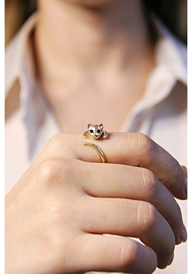 Argentum Concept Altın Kaplamalı 925 Ayar Gümüş Ayarlanabilir Kedi Yüzük - Y018101