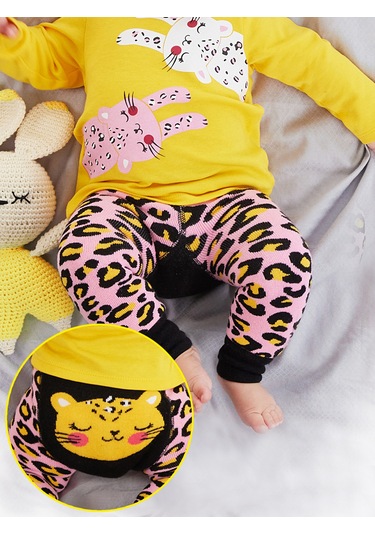 Denokids Leopar Kız Bebek Tayt-Pantolon Çok Renkli