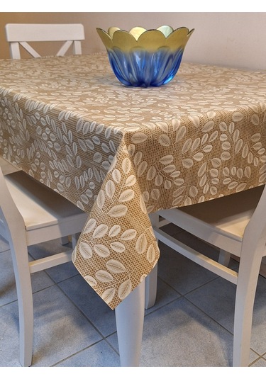 Elyaflı Pvc Muşamba - Desenli Silinebilir Masa Örtüsü Krem Fnt1248 Bej