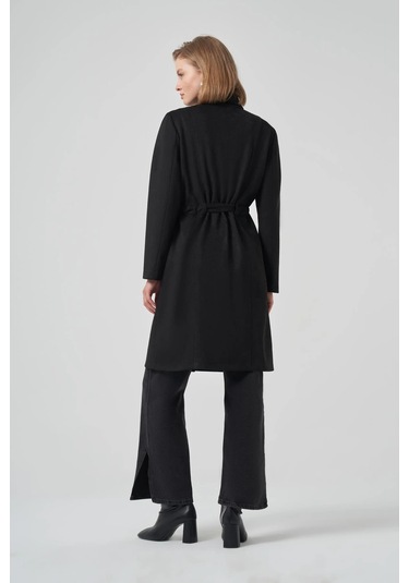 Nuss 6012 Yaka Taş İşlemeli Süvet Kap - Siyah Siyah