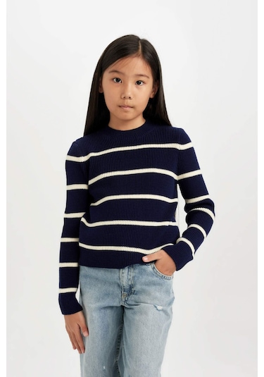 DeFacto Kız Çocuk Lacivert Çizgili Fitted Bisiklet Yaka Triko Kazak D1392A824WNNV241 Lacivert DeFacto Kız Çocuk Lacivert Çizgili Fitted Bisiklet Yaka Triko Kazak D1392A824WNNV241 Lacivert