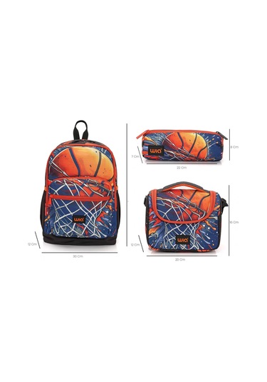 Wia Erkek Çocuk Basketbol Temalı 3'lü İlkokul Okul Çanta Seti Lacivert - Turuncu