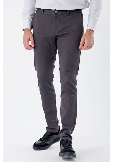 Koyu Antrasit Desenli Armürlü Pamuklu Yan Cepli Slim Fit Dar Kesim Casual Pantolon 1003235120-koyu Antrasit Koyu Antrasit