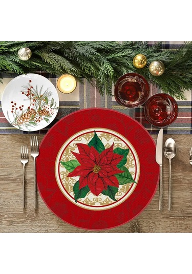4 Adet/takım Yuvarlak Kırmızı Atatürk Çiçeği Noel Masa Örtüsü 38 Cm Polyester Yemek Masası Örtüleri Kış Noel Masa Örtüsü Mutfak Yemek Odası İçin F, 38 Cm Diğer
