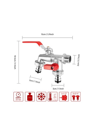 Çift Çıkış Musluğu, 1/2 İnç Ve 3/4 İnç Küresel Vana, Pirinçten Ekru