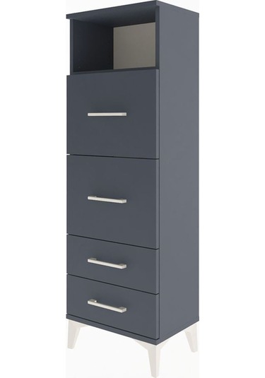 Arges Dolap 2 Raflı 4 Çekmeceli Tek Kapaklı 44x30x134 Antrasit-antrasit Antrasit