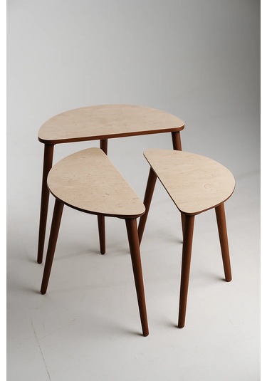 Roma 3'lü Zigon Sehpa %100 Mdf Yarım Ay Traverten