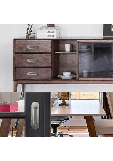 2 Adet Fırçalanmış Paslanmaz Çelik Gömme Oval Sürgülü Kapı Kolları - 120 X 40 Mm - Mishan