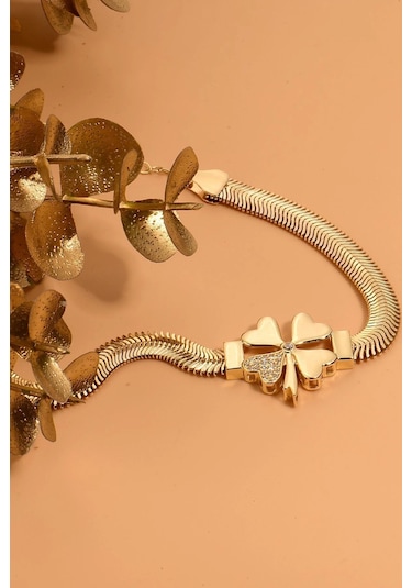 Çgk Çiğdem Gürel Kuyumculuk Yonca Kalın Balık Sırtı Zincir Altın Bileklik Çok Renkli