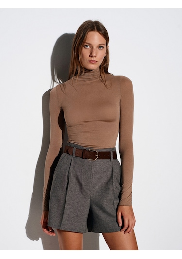 Dilvin 32277 Balıkçı Yaka Kaşmir Bluz-vizon Vizon