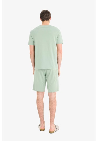 Defacto Pijama Takımı Baskılı Kısa Kollu Üst Şort F6184ax25spgn1107 Yeşil