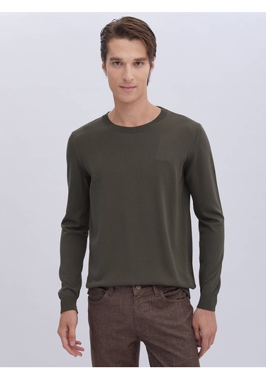 Haki Bisiklet Yaka Düz Örgü Triko Haki