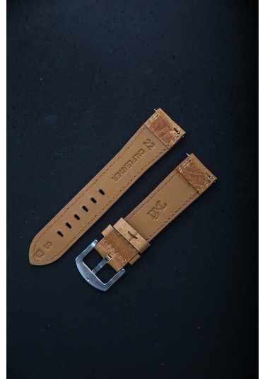 Hakiki Deri 22mm Akıllı Pimli Saat Kordonu Açık Kahverengi