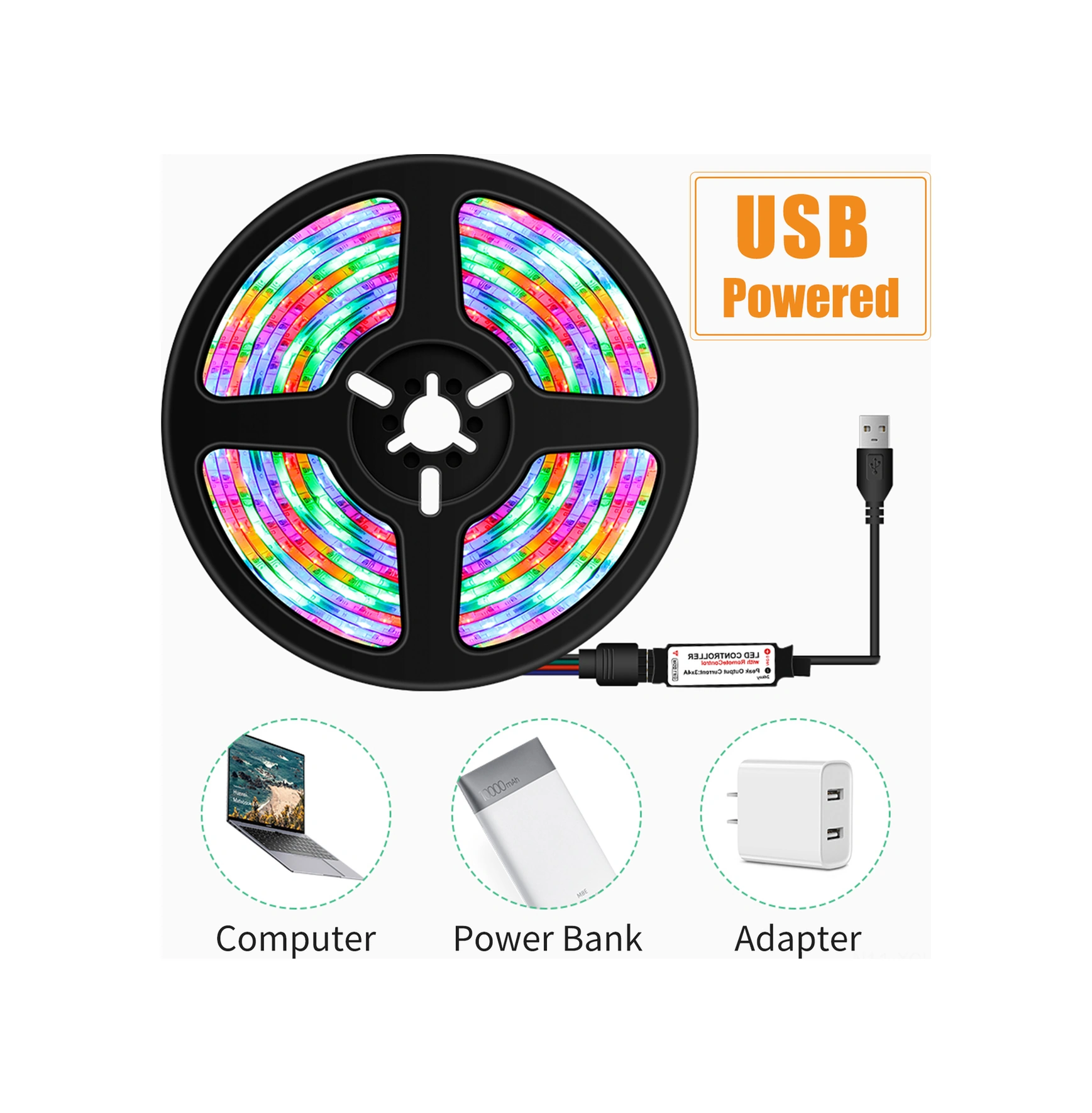 Konesam 1 Metre Rgb Işık Şeridi, 16 Renkli Kumanda Kontrollü, Su Geçirmez Led Neon, Ev Ve Dış Mekan Dekorasyonu, Usb Beslemeli