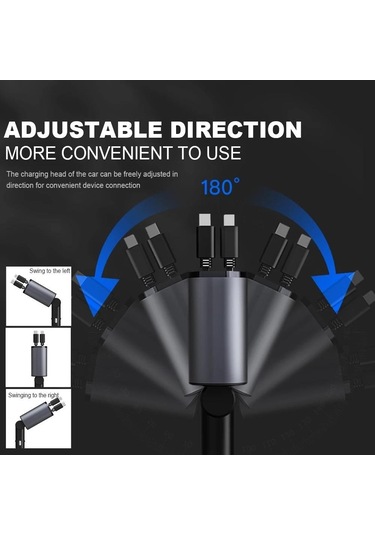 86w 4'ü 1 Arada Araç Çakmak Uyumlu Usb-c Lightning Esnek Kablolu Usb Usb-c Girişli Şarj Cihazı