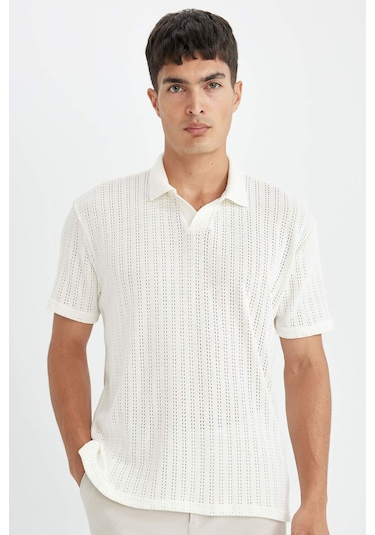 DeFacto Regular Fit Kısa Kollu Dokulu Triko Polo Tişört D4810AX24SMWT16