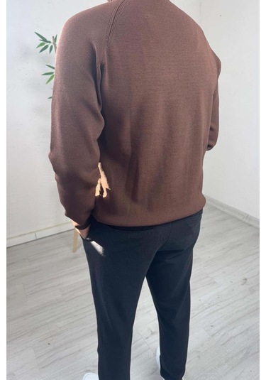 Explode - Erkek Kahve Bisiklet Yaka Slim Kazak Kahverengi