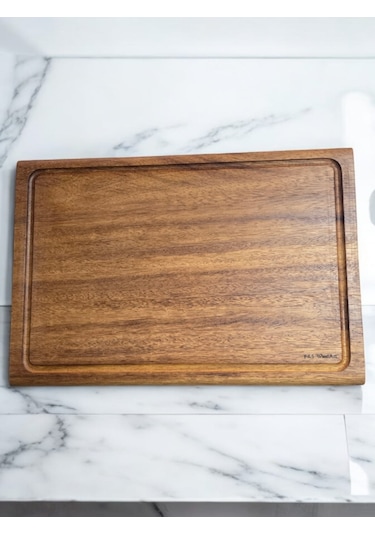 İroko Tek Parça Yekpare Masif Steak Board Oluklu Kesme Tahtası