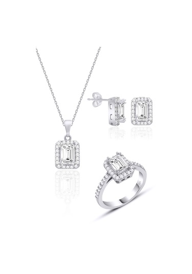 Baget Taşlı Gümüş Set Kadın 925 Ayar Gümüş Üçlü Set St154 Gümüş