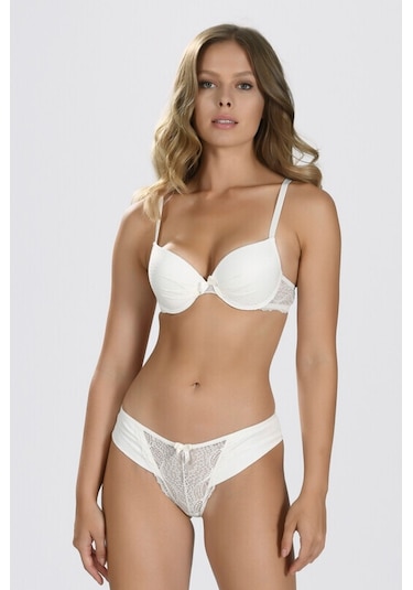 Nbb Kadın Krem Tül Detaylı Sütyen Külot Takım