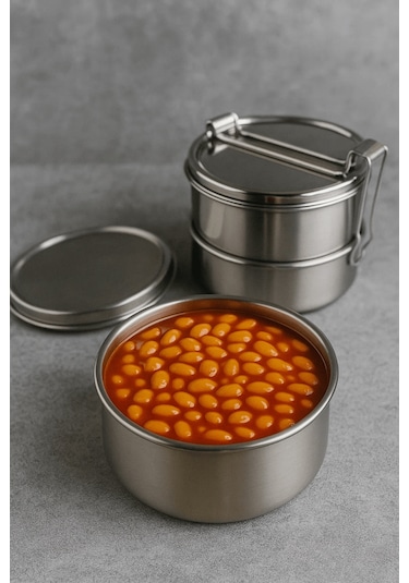 Paslanmaz Çelik Lunchbox Okul Ve Ofis İçin 3 Katlı Kilitli Sefertası No:1 Gri