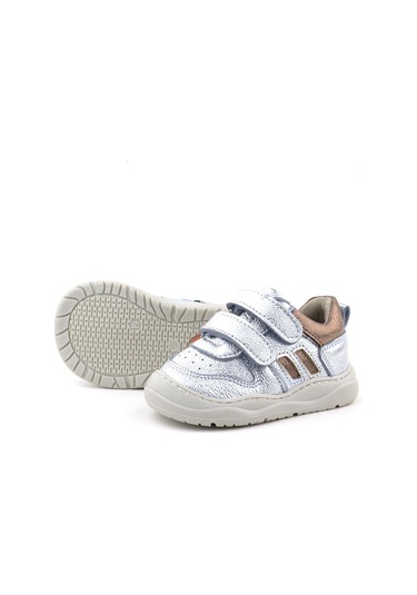 Rakerplus Schaggy Hakiki Deri Gümüş Parlak Bebek Spor Ayakkabı Gümüş