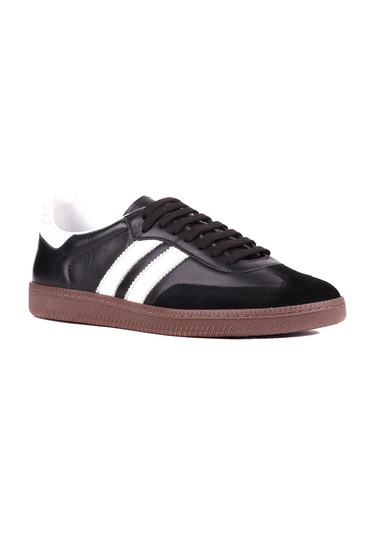 Shoetyle - Siyah Hakiki Deri Bağcıklı Erkek Sneaker 666-1077-1235 Siyah