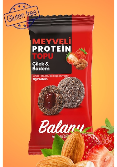 Meyveli Çilekli & Bademli Protein Topları 55gr X3 Adet