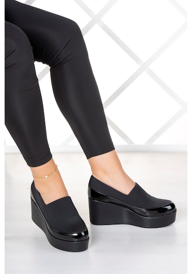 Erkan Saçmacı Sofia Siyah Streç Dolgu Topuklu Günlük Ayakkabı